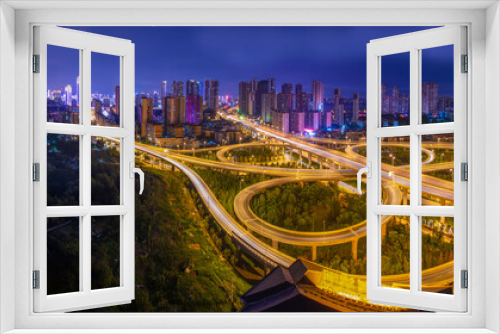 Fototapeta Naklejka Na Ścianę Okno 3D - Wuhan city night skyline scenery in summer, Hubei, China