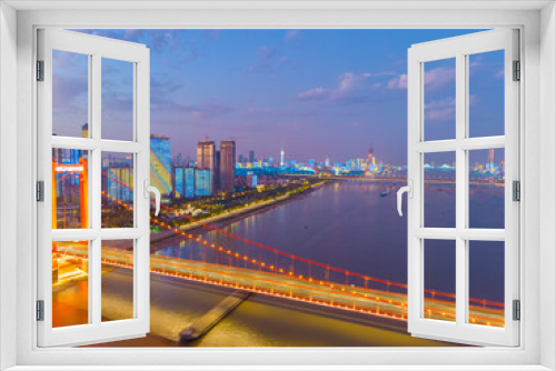 Fototapeta Naklejka Na Ścianę Okno 3D - Wuhan city sunset and night aerial photography scenery in summer