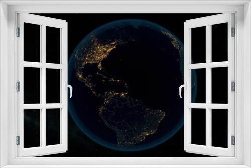 Fototapeta Naklejka Na Ścianę Okno 3D - Earth at Night. Stunning 3D Illustration of Earth Bathed in City Lights at Night. City Lights of America and Europe.