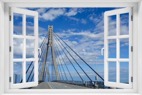 Fototapeta Naklejka Na Ścianę Okno 3D - Long bridge called Replot (Finnish: Raippaluoto). It is is a cable-stayed tuftform bridge connecting the island of Replot with the mainland in Korsholm (Finnish: Mustasaari)