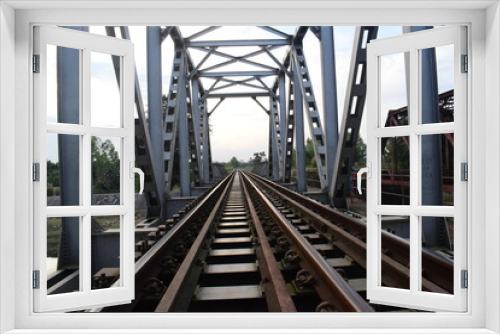 Fototapeta Naklejka Na Ścianę Okno 3D - Beautiful steel made  railway Bridge 