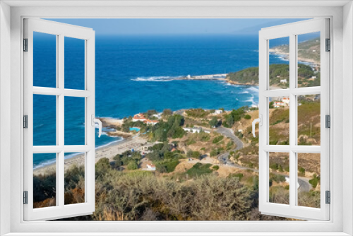 Fototapeta Naklejka Na Ścianę Okno 3D - Aerial view of Ikaria coast with Livadi, Mesakti and Gialiskari 