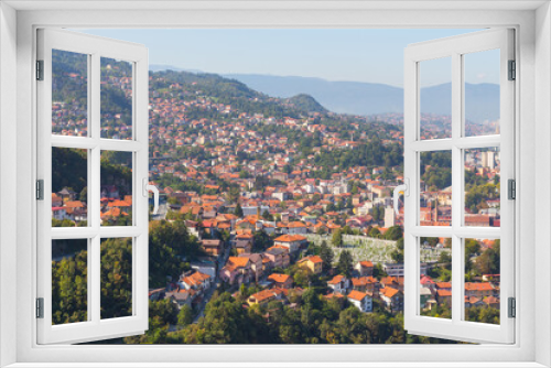 Fototapeta Naklejka Na Ścianę Okno 3D - Panoramic view of the city of Sarajevo from the top of the hill. Bosnia and Herzegovina