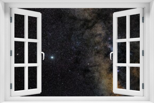 Fototapeta Naklejka Na Ścianę Okno 3D - Saturn, Pluto and Jupiter close to one of the most beautiful parts of the Milky Way. To their right, starting from the top one can also see the M16 Eagle Nebula, M17 Omega Nebula, Sagittarius Star Clo