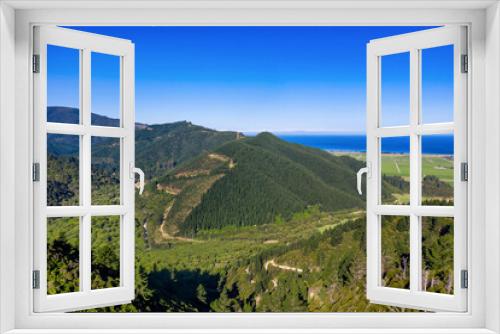 Fototapeta Naklejka Na Ścianę Okno 3D - Aerial view over the mountains near Cloudy Bay / Te Koko-O-Kupe, South Island, New Zealand