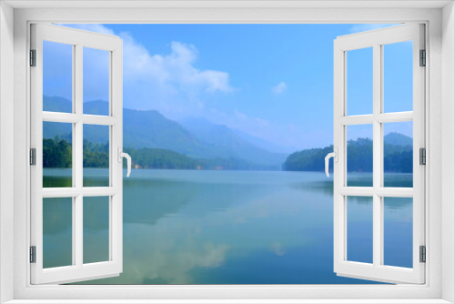 Fototapeta Naklejka Na Ścianę Okno 3D - lake and mountains , mirror image