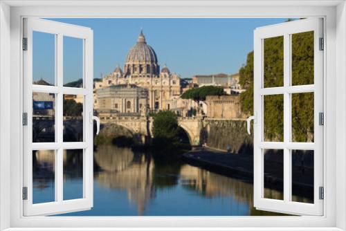 Fototapeta Naklejka Na Ścianę Okno 3D - View of St. Peter's Basilica and the Tiber river in Rome on a Sunny day. Rome, Italy.