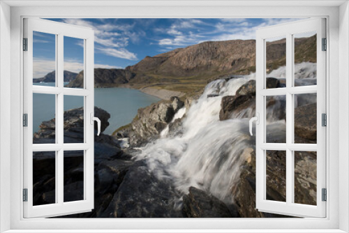 Fototapeta Naklejka Na Ścianę Okno 3D - Waterfall, Disko Bay, Greenland
