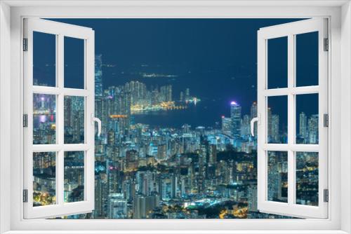 Fototapeta Naklejka Na Ścianę Okno 3D - Aerial view of Hong Kong city at night