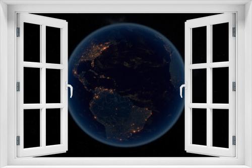 Fototapeta Naklejka Na Ścianę Okno 3D - South America. The Night View of City Lights. Planet Earth. Political Borders of South American Countries. Super Detailed Space View. 3D Illustration.