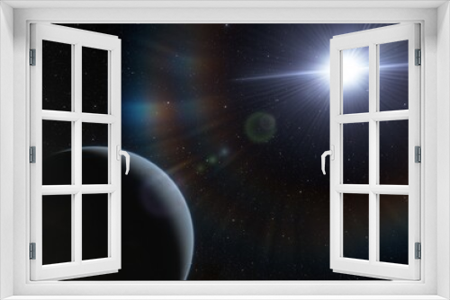 Fototapeta Naklejka Na Ścianę Okno 3D - alien planet in space, science fiction landscape, 3d render