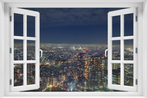 Fototapeta Naklejka Na Ścianę Okno 3D - Night cityscape view againts sky