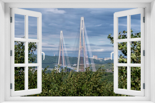 Fototapeta Naklejka Na Ścianę Okno 3D - Bridge to Russky island. Vladivostok city. Russia.