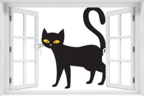 Fototapeta Naklejka Na Ścianę Okno 3D - Magic black cat character standing alone, flat vector illustration isolated.