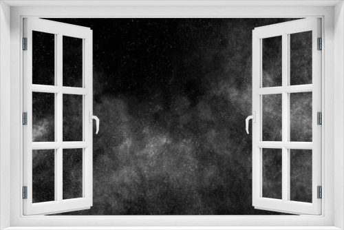 Fototapeta Naklejka Na Ścianę Okno 3D - Freeze motion of white particles on black background. Powder explosion. Abstract dust overlay texture.