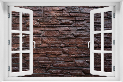 Fototapeta Naklejka Na Ścianę Okno 3D - Dark brown vintage texture of a wall made of stones
