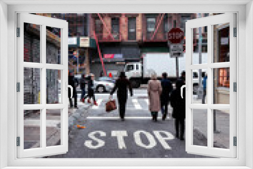Fototapeta Naklejka Na Ścianę Okno 3D - the street of the NewYork city. Anonymous crowd walking on a street in New York.people crowd walking on street