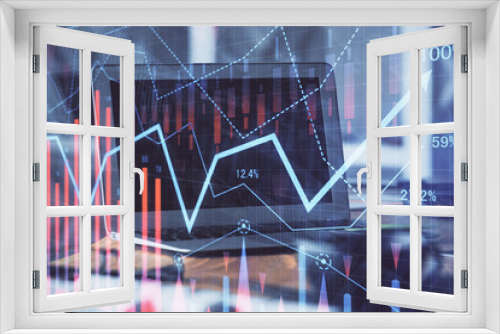 Fototapeta Naklejka Na Ścianę Okno 3D - Forex Chart hologram on table with computer background. Double exposure. Concept of financial markets.