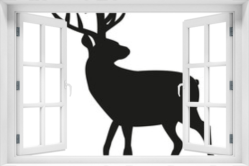 Fototapeta Naklejka Na Ścianę Okno 3D - Black silhouette of a deer on a white background, for logos