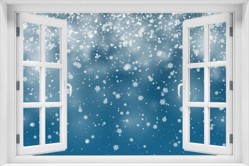 Fototapeta Naklejka Na Ścianę Okno 3D - Christmas snow. Falling snowflakes on blue background. Snowfall. Vector illustration