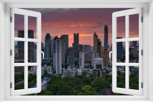 Fototapeta Naklejka Na Ścianę Okno 3D - city skyline at sunset