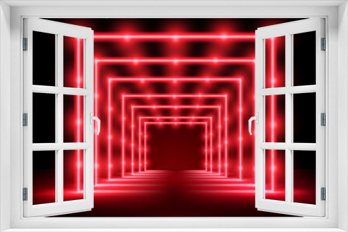 red neon tunnel in the dark room