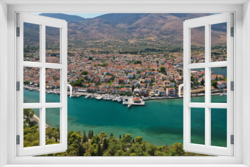 Fototapeta Naklejka Na Ścianę Okno 3D - Aerial drone photo of beautiful picturesque and historic seaside village of Galaxidi, Fokida, Greece