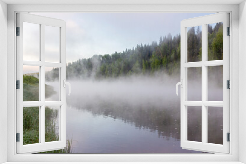Fototapeta Naklejka Na Ścianę Okno 3D - Foggy morning on the river