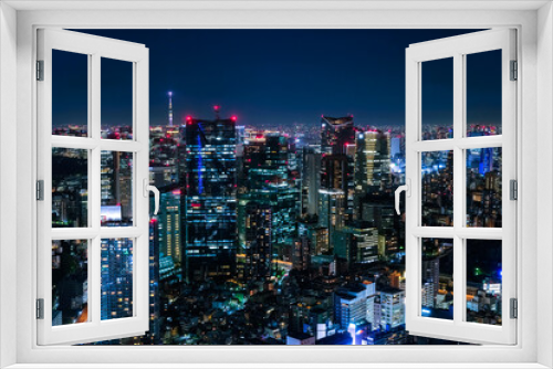 Fototapeta Naklejka Na Ścianę Okno 3D - 六本木ヒルズから眺める東京の夜景 六本木一丁目方面