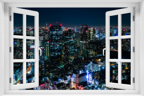 Fototapeta Naklejka Na Ścianę Okno 3D - 六本木ヒルズから眺める東京の夜景 六本木一丁目方面