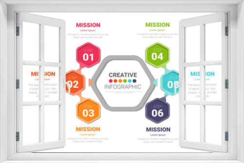 Infographic template with numbers 6 option can be used for workflow layout, diagram, number step up options.