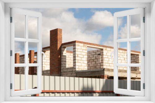 Fototapeta Naklejka Na Ścianę Okno 3D - Walls of new house against blue sky