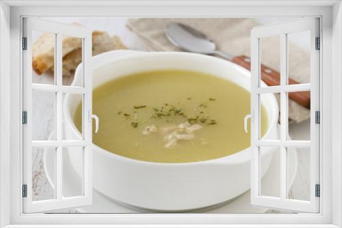 Fototapeta Naklejka Na Ścianę Okno 3D - chicken soup in the white bowl