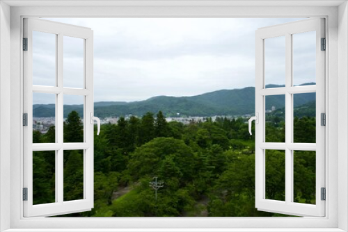 The view of trees from a castle in Fukushima.