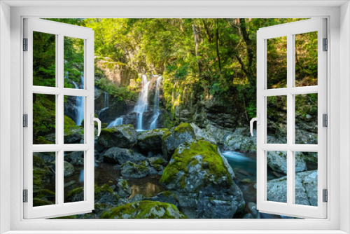 Fototapeta Naklejka Na Ścianę Okno 3D - The Landscape of Waterfall in The Forest in Tokushima Prefecture in Japan, Natural Image