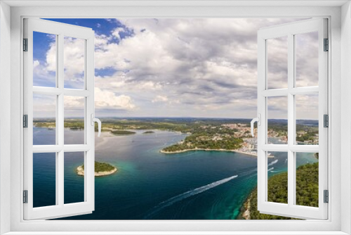Fototapeta Naklejka Na Ścianę Okno 3D - Wide angle panoramic drone picture over shore and islands along adriatic coast of Vrsar