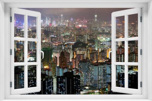 Fototapeta Naklejka Na Ścianę Okno 3D - Hong Kong downtown with many building at night