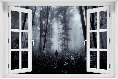 Fototapeta Naklejka Na Ścianę Okno 3D - man in dark scary fantasy forest