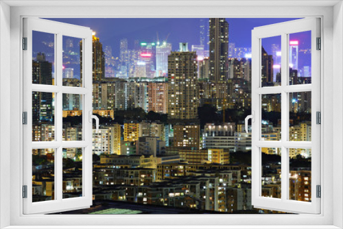 Fototapeta Naklejka Na Ścianę Okno 3D - building at night in Hong Kong