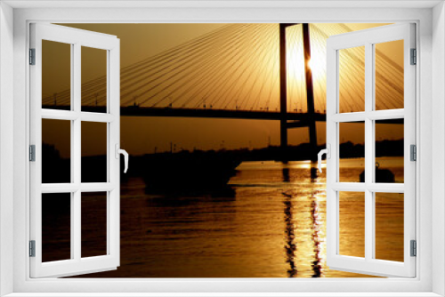 Fototapeta Naklejka Na Ścianę Okno 3D - Kolkata Riverfront on the banks of Ganga or Hooghly River, photo taken around sunset time.
