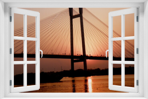Fototapeta Naklejka Na Ścianę Okno 3D - Kolkata Riverfront on the banks of Ganga or Hooghly River, photo taken around sunset time.