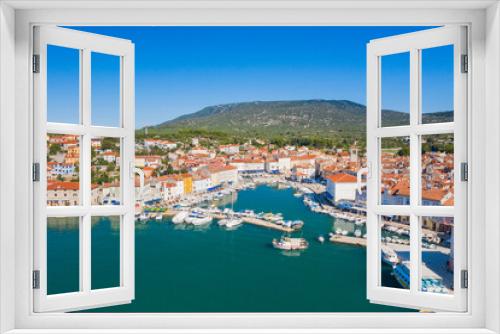 Fototapeta Naklejka Na Ścianę Okno 3D - Panoramic view of marina and old town of Cres on the island of Cres, Adriatic sea in Croatia