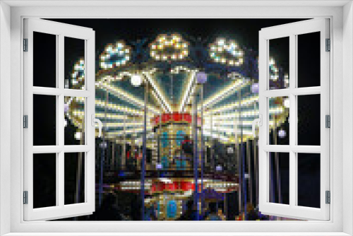 Fototapeta Naklejka Na Ścianę Okno 3D - Carousel with Lights at Night