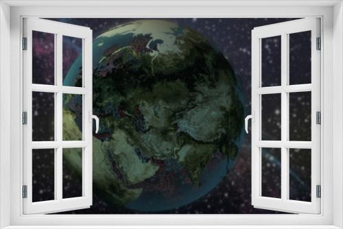 Fototapeta Naklejka Na Ścianę Okno 3D - Planet Earth, transparent ocean, model of the Covid-19 coronavirus. 3D rendering.