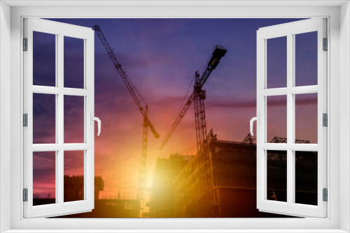 Fototapeta Naklejka Na Ścianę Okno 3D - crane at sunset