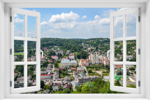 Beautiful summer view from the Bona Hill to Kremenets city and former Jesuit Cathedral. Ternopil Region, Ukraine