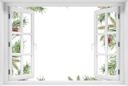 Fototapeta Naklejka Na Ścianę Okno 3D - christmas wreath. watercolor hand painted frame of fir and pine branches. Great for greeting cards, printing products, flyers, banners, invitations