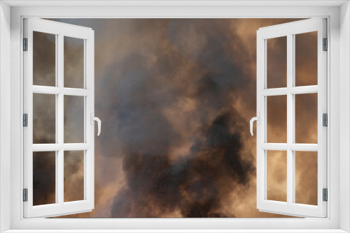 Fototapeta Naklejka Na Ścianę Okno 3D - raging dust smoke pattern background of fire burn in grass fields, forests and black