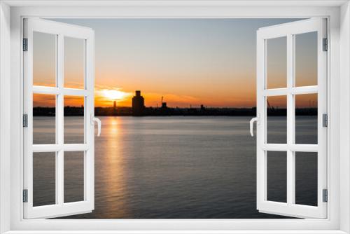 Fototapeta Naklejka Na Ścianę Okno 3D - Liverpool, UK. Beautiful colorful long exposure shot of river Mersey from Albert Dock with smooth reflections of night lights from the other side of a shore. 