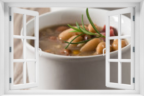 Fototapeta Naklejka Na Ścianę Okno 3D - Borlotti bean and spelt soup.